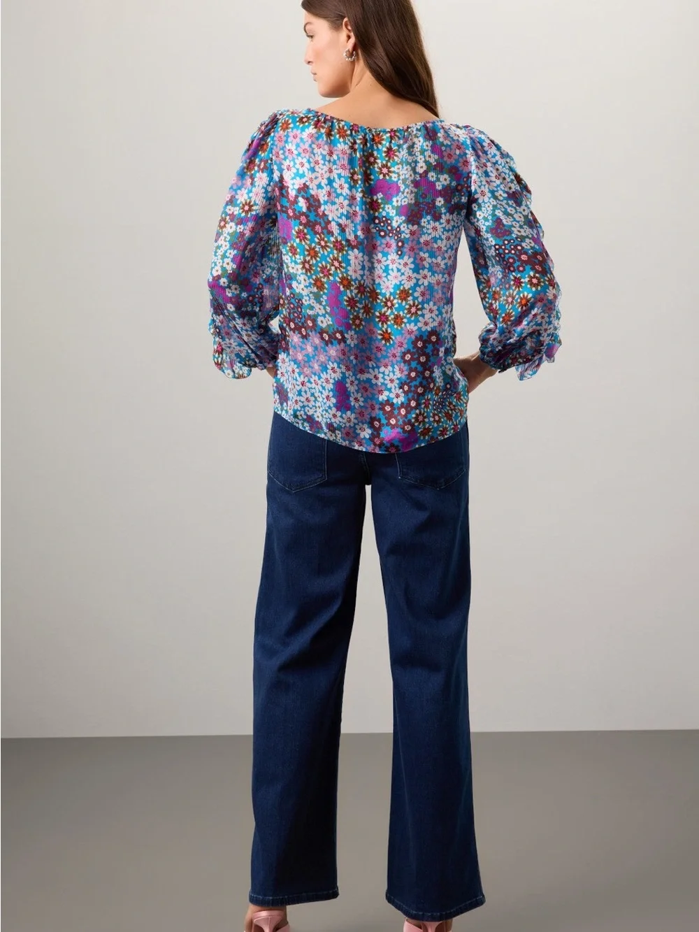Kate Spade Pacific Petals Silk Chiffon Blouse Aruba Blue Ruffle Small NWOT